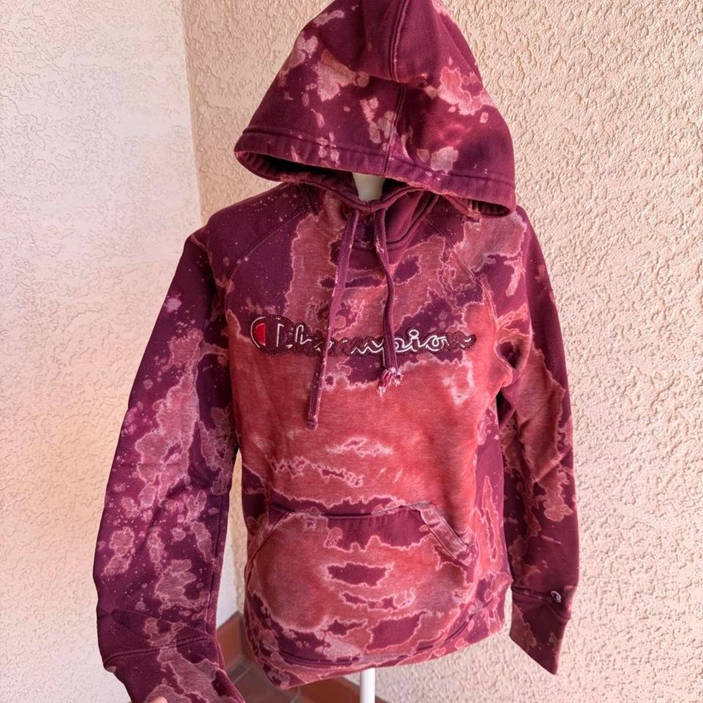 Champion burgundy tie-dye hoodie with embroidered logo